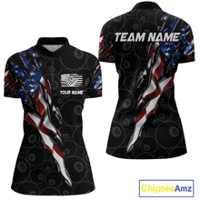 Load image into Gallery viewer, American Flag Scratch Billiard Shirt For Women, Custom 8 Ball Pool Team Jersey Polo &amp; 1/4 Zip TDM4030