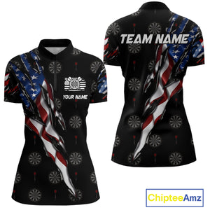 American Flag Scratch Darts Shirt For Women Custom Patriotic Dart Team Jersey Polo & 1/4 Zip TDM4031
