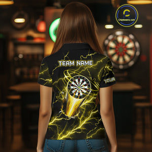 Personalized Yellow Darts Skull Shirt For Women Custom Polo & 1/4 Zip Lightning Thunder Darts Jersey TDM4622
