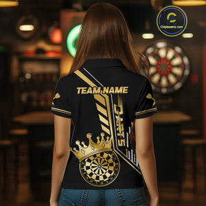 Black And Golden Funny Crown Darts Shirt Polo & 1/4 Zip For Women Custom Darts League Team Jersey TDM4821