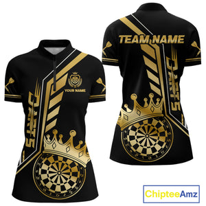 Black And Golden Funny Crown Darts Shirt Polo & 1/4 Zip For Women Custom Darts League Team Jersey TDM4821