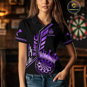 Black And Purple Funny Crown Darts Shirt Polo & 1/4 Zip For Women Custom Darts League Team Jersey TDM4822