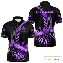 Load image into Gallery viewer, Black And Purple Funny Crown Darts Shirt Polo &amp; 1/4 Zip For Men Custom Darts League Team Jersey TDM4822