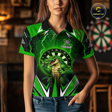 Load image into Gallery viewer, Green Funny Alligator Darts Shirt For Women Custom Lightning Darts Team Jersey Polo &amp; 1/4 Zip TDM5966