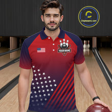 Load image into Gallery viewer, American Flag Bowling Jersey For Men Custom Patriotic Bowling Shirt Team Polo &amp; 1/4 Zip |Red TDM5970