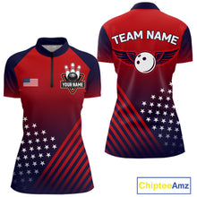 Load image into Gallery viewer, American Flag Bowling Jersey For Women Custom Patriotic Bowling Shirt Team Polo &amp; 1/4 Zip |Red TDM5970