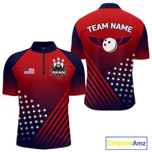 Load image into Gallery viewer, American Flag Bowling Jersey For Men Custom Patriotic Bowling Shirt Team Polo &amp; 1/4 Zip |Red TDM5970
