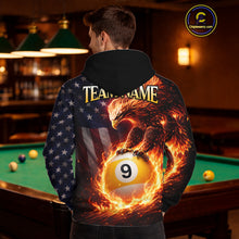 Load image into Gallery viewer, American Flag Flame 8 Ball &amp; 9 Ball Eagle Billiard Hoodie For Men Women Custom Pool Hoodie Jersey TDM5789