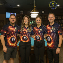 Load image into Gallery viewer, American Flag Flame 8 Ball &amp; 9 Ball Eagle Billiard Shirt For Women Custom Patriotic Pool Team Jersey TDM5789