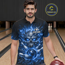 Load image into Gallery viewer, Personalized Blue Butterfly Skull Bowling Shirt For Men Custom Bowling Jersey Polo &amp; 1/4 Zip TDM6384