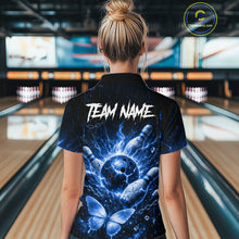 Load image into Gallery viewer, Personalized Blue Butterfly Skull Bowling Shirt For Women Custom Bowling Jersey Polo &amp; 1/4 Zip TDM6384