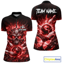 Load image into Gallery viewer, Personalized Red Butterfly Skull Bowling Shirt For Women Custom Bowling Jersey Polo &amp; 1/4 Zip TDM6385