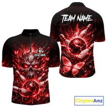 Load image into Gallery viewer, Personalized Red Butterfly Skull Bowling Shirt For Men Custom Bowling Jersey Polo &amp; 1/4 Zip TDM6385