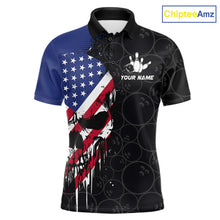 Load image into Gallery viewer, Custom American Flag Skull Bowling Jersey For Men, Patriotic Bowling Team Shirt Polo &amp; 1/4 Zip TDM6389