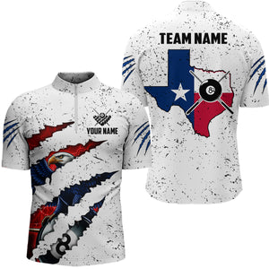 Customized Eagle Texas Flag White Grunge Billiard Shirts For Men, Patriotic Billiard Team Jerseys TDM2319