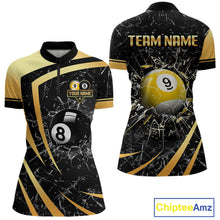 Load image into Gallery viewer, Black And Gold 8 Ball &amp; 9 Ball Glass Break Billiard Shirt For Women Custom Pool Team Jersey Outfit TDM6151