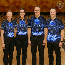 Load image into Gallery viewer, Personalized Lightning Skull Blue Bowling Shirt For Women, Bowling Team Jersey Polo &amp; 1/4 Zip TDM6159