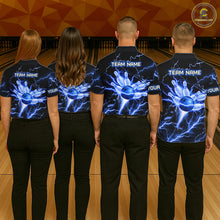Load image into Gallery viewer, Personalized Lightning Skull Blue Bowling Shirt For Women, Bowling Team Jersey Polo &amp; 1/4 Zip TDM6159