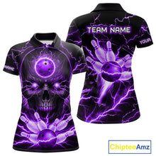 Load image into Gallery viewer, Personalized Lightning Skull Green Bowling Shirt For Women, Bowling Team Jersey Polo &amp; 1/4 Zip TDM6161