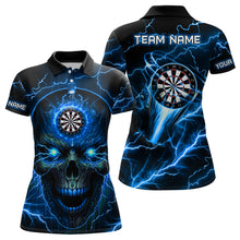 Load image into Gallery viewer, Personalized Blue Darts Skull Women Polo Shirts Custom Lightning Thunder Team League Darts Jersey TDM1511