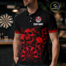 Load image into Gallery viewer, Custom Men's Grim Reaper Dart Shirt – Black Red Grunge Darts Jersey Team Polo &amp; Quarter Zip Styles TDM4067