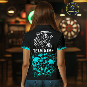 Custom Women's Grim Reaper Dart Shirt – Black Cyan Grunge Dart Jersey Team Polo & Quarter Zip Style TDM4068