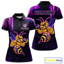 Load image into Gallery viewer, Neon funny bee 8 ball pool team polo shirt with custom billiard graphics, personalized billiard team jersey.