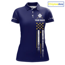 Load image into Gallery viewer, Customized Navy Blue American Flag Billiard Shirt For Women, 9 Ball Pool Team Jersey Polo &amp; 1/4 Zip TDM6587