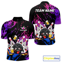 Load image into Gallery viewer, Custom Blue Purple Drunk Bowling Balls And Pins Funny Bowling Shirts For Men, Beer Bowling Jersey TDM6596