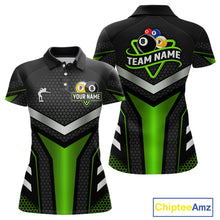 Load image into Gallery viewer, Personalized Billiard 8 Ball &amp; 9 Ball Pool Polo, 1/4 Zip For Women Custom Team Billiard Jersey|Green TDM4256