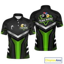 Load image into Gallery viewer, Personalized Billiard 8 Ball &amp; 9 Ball Pool Polo, 1/4 Zip For Men Custom Team Billiard Jersey|Green TDM4256