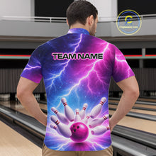 Load image into Gallery viewer, Custom Thunder Lightning Blue And Pink Bowling Shirt For Men, Bowling Team Jersey Polo &amp; 1/4 Zip TDM6190