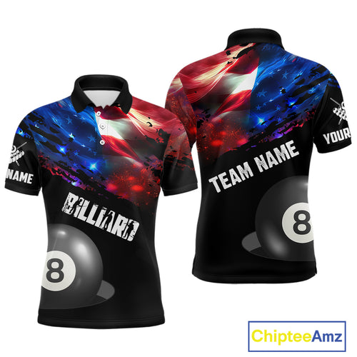Personalized Glowing American Flag Billiard Shirt For Men Custom Patriotic 8 Ball Pool Team Jersey TDM4264