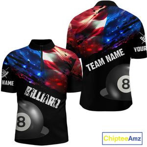 Personalized Glowing American Flag Billiard Shirt For Men Custom Patriotic 8 Ball Pool Team Jersey TDM4264