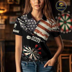 Grunge Vintage American Flag Custom Retro Dart Shirts For Women, Pride Team Patriotic Dart Jerseys TDM4266
