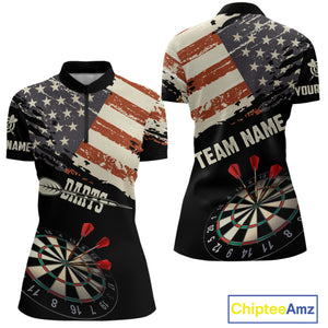 Grunge Vintage American Flag Custom Retro Dart Shirts For Women, Pride Team Patriotic Dart Jerseys TDM4266