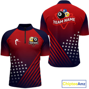 Personalized US Flag Billiard 8 Ball & 9 Ball Pool Polo, 1/4 Zip For Men, Billiard Team Jersey TDM3800