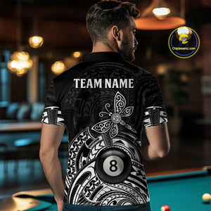 Custom White Black Tribal Dragonfly Billiard Shirts For Men | 8 Ball Pool Team Jerseys TDM4689