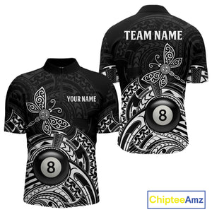 Custom White Black Tribal Dragonfly Billiard Shirts For Men | 8 Ball Pool Team Jerseys TDM4689