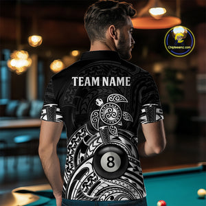 Custom White Black Tribal Turtle Billiard Shirts For Men | 8 Ball Pool Team Jerseys TDM4690