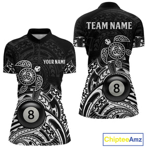 Custom White Black Tribal Turtle Billiard Shirts For Women | 8 Ball Pool Team Jerseys TDM4690