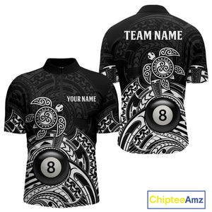 Custom White Black Tribal Turtle Billiard Shirts For Men | 8 Ball Pool Team Jerseys TDM4690