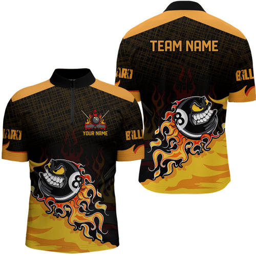 Personalized Funny 8 Ball Pool Fire Billiard Men Quarter-Zip Shirts, Billiard Shirts Funny TDM0642