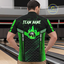 Load image into Gallery viewer, Black And Green Bowling Jersey For Men Custom Flame Bowling Shirt Team Polo &amp; Quarter Zip TDM5825