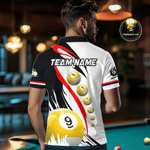 Load image into Gallery viewer, Back view of man wearing a red 8 ball and 9 ball pool jersey.