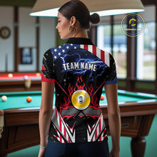 Load image into Gallery viewer, 9 Ball Pool Billiard Jerseys Custom Lightning American Flag Women Billiard Shirts, 9 Ball Team Shirts TDM2867