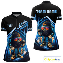 Load image into Gallery viewer, Blue Funny Bowling Ball Shirt For Women Custom Bowling Jersey, Bowling Team Shirt Polo &amp; Quarter Zip TDM5836