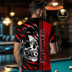Personalized Red 8 Ball Skull Billiard Shirt For Men Custom Pool Team Jersey, Billiard Outfit TDM4459