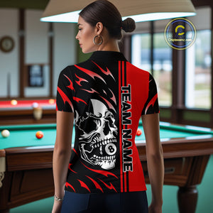 Personalized Red 8 Ball Skull Billiard Shirt For Women Custom Pool Team Jersey, Billiard Outfit TDM4459