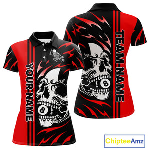 Personalized Red 8 Ball Skull Billiard Shirt For Women Custom Pool Team Jersey, Billiard Outfit TDM4459